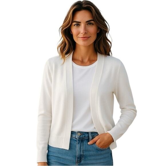 Cable & Gauge Cardigan Sweater Open Front White Size Large NWT - Picture 7 of 10